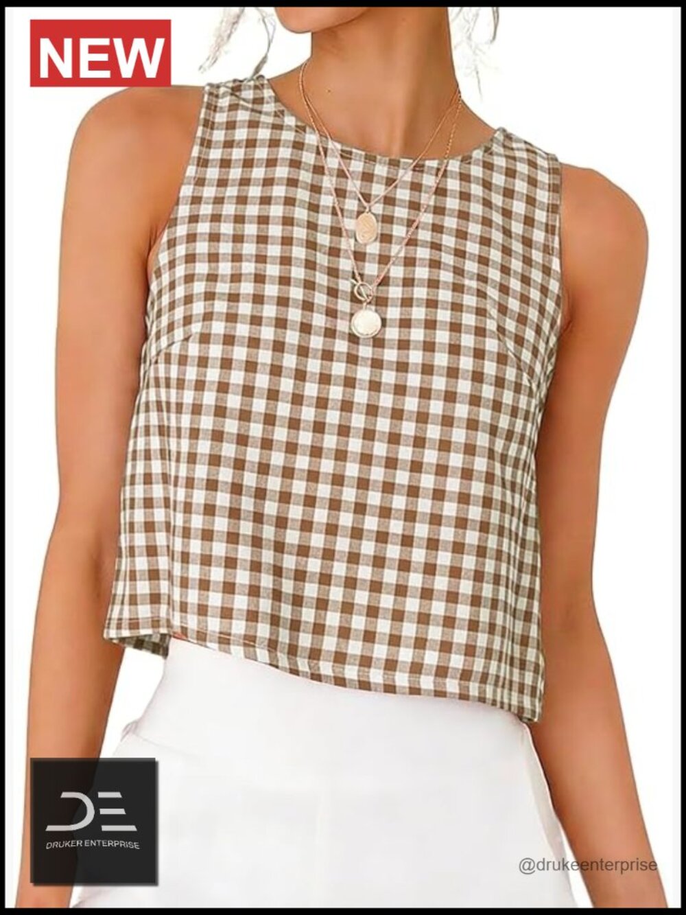 Gingham Crop Tank Top Sleeveless Casual Cotton Blend